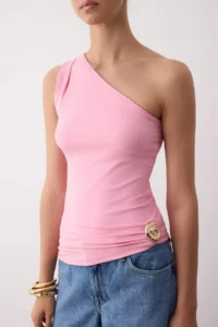 TRENDYOLMİLLA Pink Seashell Accessory Detailed Asymmetric Single Arm Flexible Knitting Blouse - Image 3
