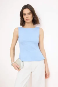 TRENDYOLMİLLA Mavi Zero Sleeve Crew Neck Flexible Knitting Blouse