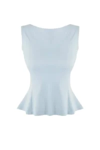 TRENDYOLMİLLA Mavi Zero Sleeve Crew Neck Flexible Knitting Blouse - Image 5