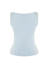 TRENDYOLMİLLA Mavi Zero Sleeve Crew Neck Flexible Knitting Blouse - Image 6
