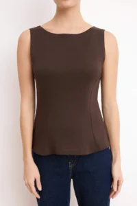 TRENDYOLMİLLA Brown Zero Sleeve Crew Neck Flexible Knitting Blouse - Image 4