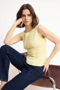 TRENDYOLMİLLA Yellow Zero Sleeve Crew Neck Flexible Knitting Blouse