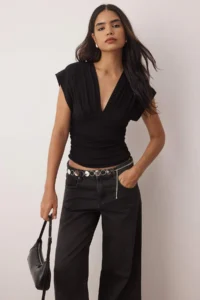 TRENDYOLMİLLA Black Fitted Drape Detailed Knitting Blouse