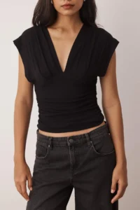 TRENDYOLMİLLA Black Fitted Drape Detailed Knitting Blouse - Image 3