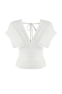 TRENDYOLMİLLA Ecru Fitted Drape Detailed Knitting Blouse - Image 7