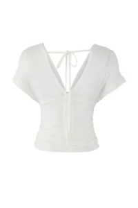 TRENDYOLMİLLA Ecru Fitted Drape Detailed Knitting Blouse - Image 8