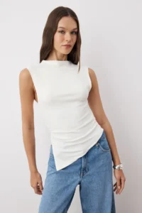 TRENDYOLMİLLA Black-Ecru 2 Sets Package Fitted Asymmetric Knitting Blouse - Image 2