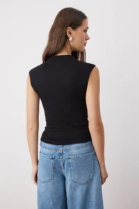 TRENDYOLMİLLA Black-Ecru 2 Sets Package Fitted Asymmetric Knitting Blouse - Image 6
