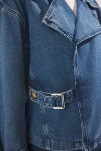 TRENDYOLMİLLA Mavi Double breasted Belt with buckle Oversized denim Blazer Jacket - Image 4