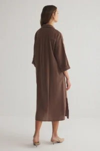 TRENDYOLMİLLA Brown More Sustainable Modal Wide Cut Midi Weaving Shirt Dress - Image 5
