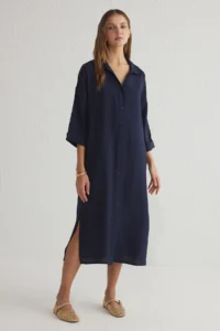 TRENDYOLMİLLA Navy Blue More Sustainable Modal Wide Cut Midi Weaving Shirt Dress