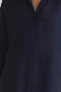 TRENDYOLMİLLA Navy Blue More Sustainable Modal Wide Cut Midi Weaving Shirt Dress - Image 3