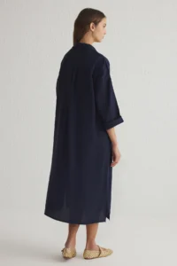 TRENDYOLMİLLA Navy Blue More Sustainable Modal Wide Cut Midi Weaving Shirt Dress - Image 5