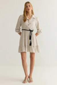 TRENDYOLMİLLA Stone Belted Striped Mini Weaving Shirt Dress - Image 2