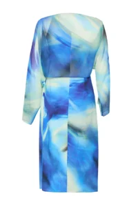 TRENDYOLMİLLA Mavi Abstract Patterned Plain Cut Cape Detailed Maxi Lined Siphon Weaving Dress - Image 7