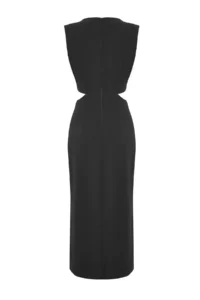 TRENDYOLMİLLA Black A Cut Waist Low-cut and Accessory Detailed Maxi Weaving Crepe her dress - Image 11