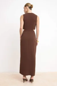 TRENDYOLMİLLA Brown Plain A Cut Accessory Detailed Maxi Weaving Dress - Image 4
