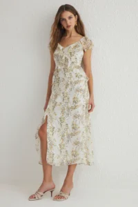 TRENDYOLMİLLA White Floral Frilly A Cut Siphon Flight Flight Weaving Maxi Dress - Image 2