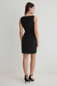 TRENDYOLMİLLA Black A Cut Button Detailed Mini Weaving Dress - Image 5