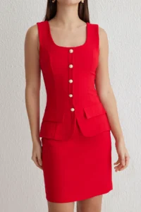 TRENDYOLMİLLA Rejection A Cut Button Detailed Mini Weaving Dress - Image 3