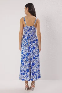 TRENDYOLMİLLA Mavi Floral Skirt Opened at Waist Gipelli Midi  Weaving Dress - Image 4