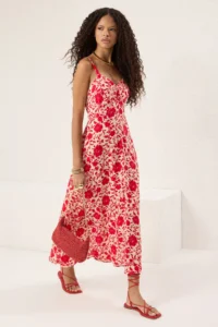 TRENDYOLMİLLA Rejection Floral Skirt Opened at Waist Gipelli Midi Weaving Dress - Image 2