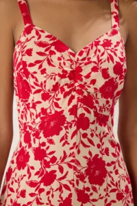 TRENDYOLMİLLA Rejection Floral Skirt Opened at Waist Gipelli Midi Weaving Dress - Image 3
