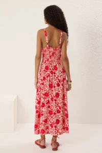 TRENDYOLMİLLA Rejection Floral Skirt Opened at Waist Gipelli Midi Weaving Dress - Image 4