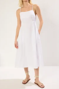 TRENDYOLMİLLA White Skirt Opened at Waist Waist Dekolteli Poplin Midi Weaving Dress - Image 3
