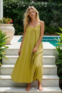 TRENDYOLMİLLA Oil Green Wide Cut Maxi Weaving Dress - Image 2