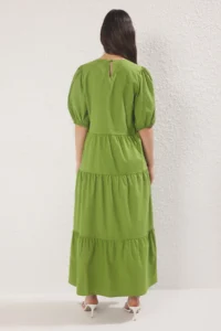 TRENDYOLMİLLA Green Plain Kesim Embroidered Maxi Weaving Dress - Image 4