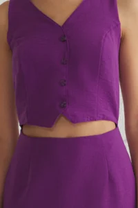 TRENDYOLMİLLA Purple A Cut Waist Dekolteli Vest Form linen look Midi Weaving Dress - Image 3