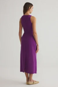 TRENDYOLMİLLA Purple A Cut Waist Dekolteli Vest Form linen look Midi Weaving Dress - Image 5