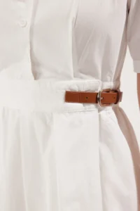 TRENDYOLMİLLA White A- Cut Pleated and Belt Detailed Poplin Lined Midi Weaving Dress - Image 4