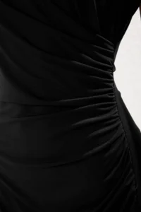 TRENDYOLMİLLA Black Plain Ruffle / Drape Midi Gather Drape Detailed Double breasted Collar Knitting Dress - Image 2