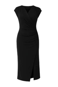 TRENDYOLMİLLA Black Plain Ruffle / Drape Midi Gather Drape Detailed Double breasted Collar Knitting Dress - Image 6