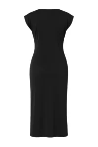 TRENDYOLMİLLA Black Plain Ruffle / Drape Midi Gather Drape Detailed Double breasted Collar Knitting Dress - Image 7