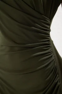 TRENDYOLMİLLA Khaki Plain Ruffle / Drape Midi Gather Drape Detailed Double breasted Collar Knitting Dress - Image 4