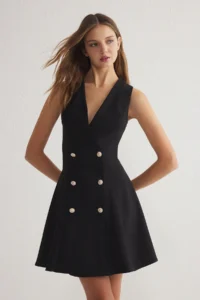 TRENDYOLMİLLA Black buttoned Mini Weaving Jacket Dress - Image 2