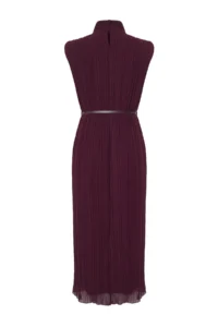TRENDYOLMİLLA Burgundy Arched Plain Kesim pleated Midi Lined Siphon Weaving Dress - Image 8