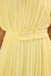 TRENDYOLMİLLA Yellow pleated Lined Siphon Flight Flight Weaving Mini Dress - Image 3
