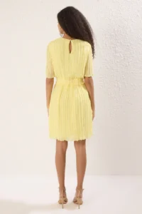 TRENDYOLMİLLA Yellow pleated Lined Siphon Flight Flight Weaving Mini Dress - Image 4