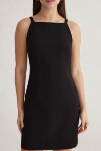 TRENDYOLMİLLA Black Plain Cut Mini Weaving Dress with Stitching Detail - Image 5