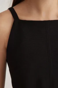 TRENDYOLMİLLA Black Plain Cut Mini Weaving Dress with Stitching Detail - Image 6