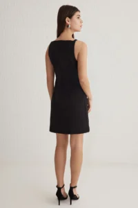 TRENDYOLMİLLA Black Plain Cut Mini Weaving Dress with Stitching Detail - Image 7