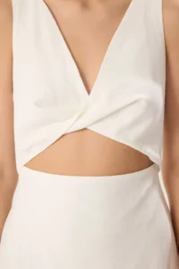 TRENDYOLMİLLA White A Cut Waist Dekolteli Maxi Lined Weaving Dress - Image 3