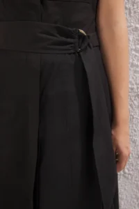 TRENDYOLMİLLA Black Belted Plain Kesim Midi Weaving Shirt Dress - Image 3