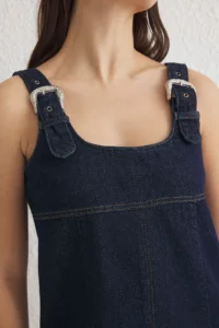TRENDYOLMİLLA Dark Blue with buckle Adjustable Sleeveless Mini denim Dress - Image 4