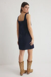 TRENDYOLMİLLA Dark Blue with buckle Adjustable Sleeveless Mini denim Dress - Image 5