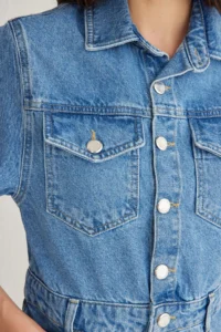 TRENDYOLMİLLA Mavi Pocket Detail Short Sleeve Mini denim Shirt Dress - Image 4